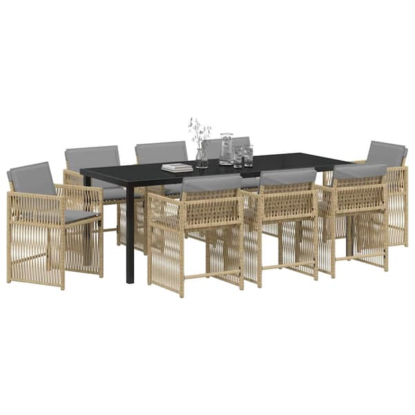 vidaXL Trädgårdsmöbelset 9 pcs Beige konstrotting
