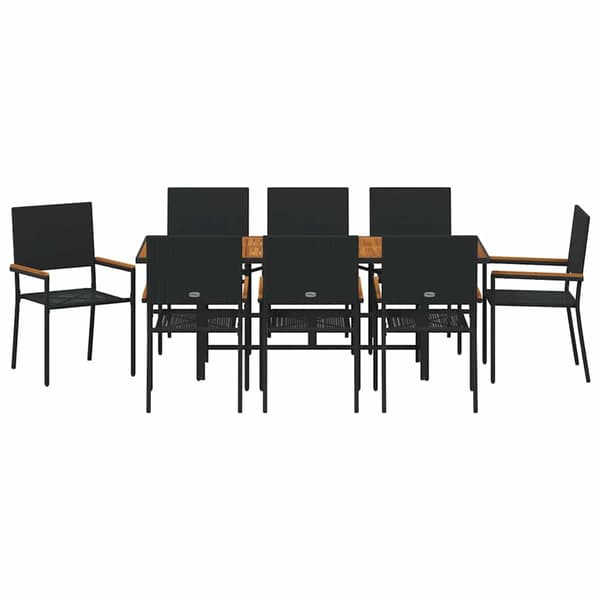 vidaXL Hage Spisegruppe 9 pcs Svart polyrotting
