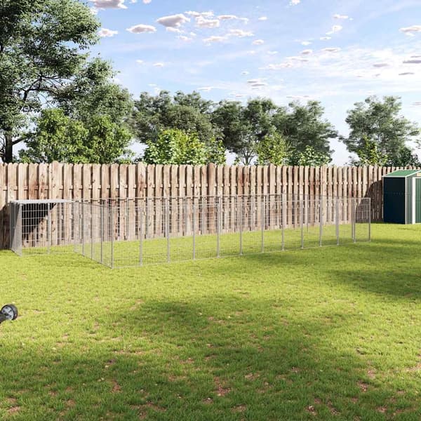 vidaXL Hundgård silver 22,99 m² stål