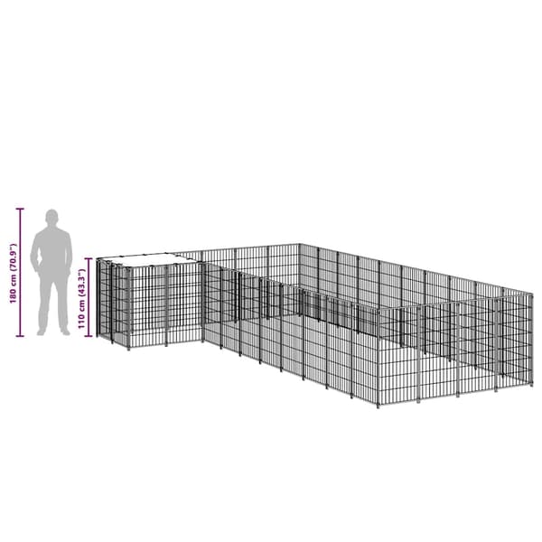 vidaXL Hundgård silver 13,31 m² stål