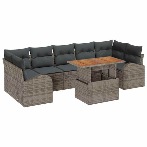 vidaXL Trädgårdsoffset med lagring 8 pcs Grå Poly rattan