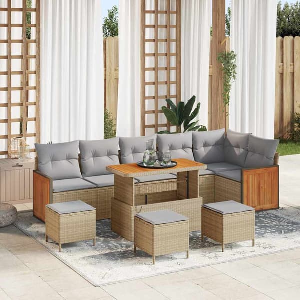 vidaXL Trädgårdsoffset med kudde 10 pcs Beige och Ljusgrå