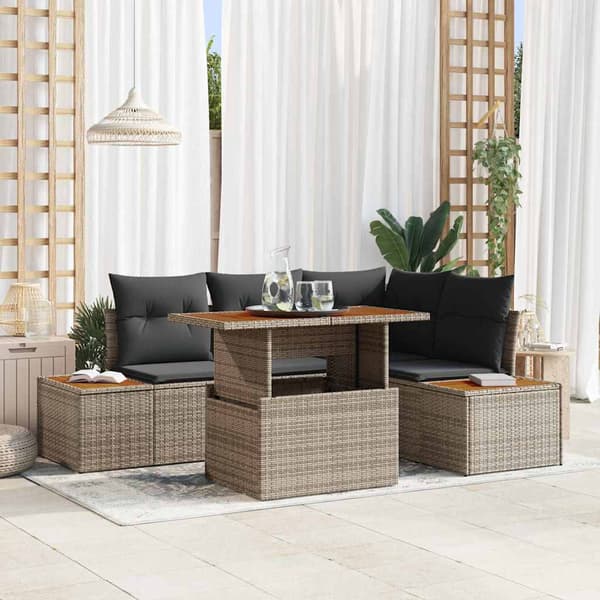 vidaXL Trädgårdsoffset med lagring 5 pcs Grå Poly rattan