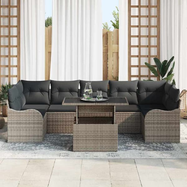 vidaXL Trädgårdsoffset med kudde med lagring 8 pcs Grå Poly Rattan