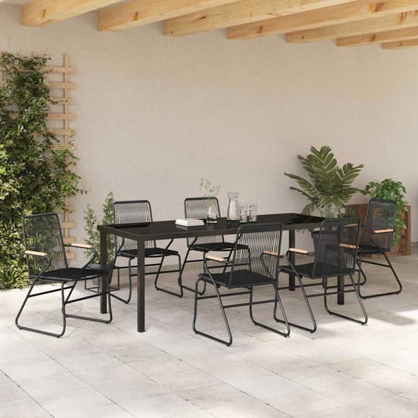 vidaXL Trädgårdsmöbelset 7 pcs Svart Pulverlackerat stål