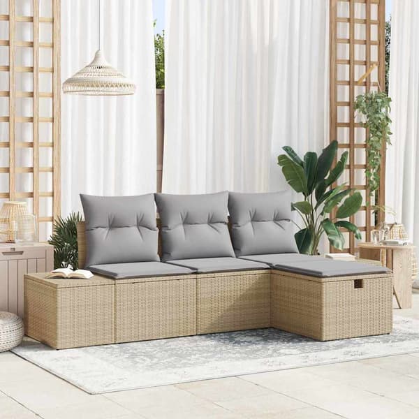 vidaXL Trädgårdsoffset med kudde 4 pcs Beige Poly rattan