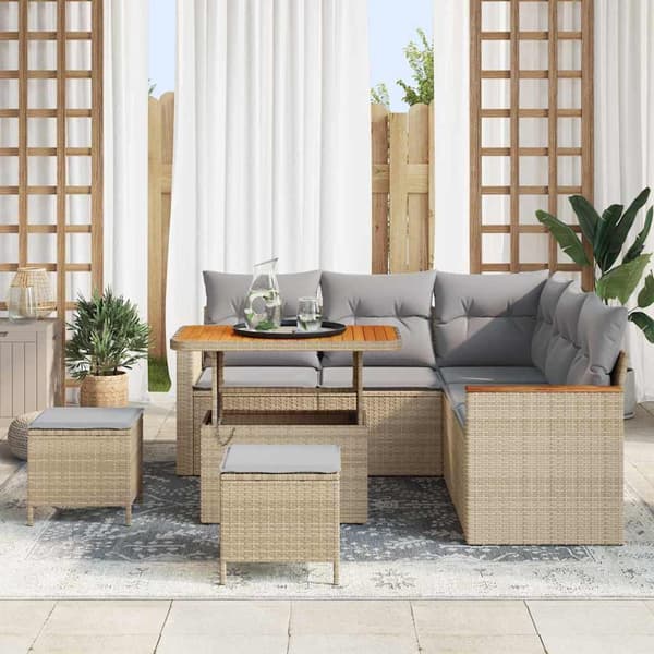 vidaXL Trädgårdsoffset 8 pcs Beige konstrotting