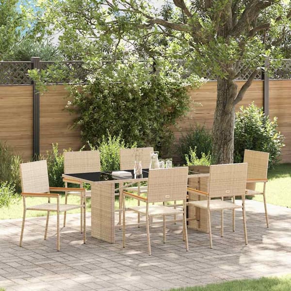 vidaXL Hage Spisegruppe 7 pcs Beige polyrotting