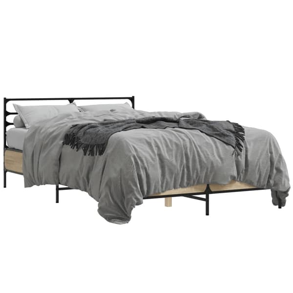 vidaXL Sengeramme sonoma eik 135x190 cm konstruert tre og metall
