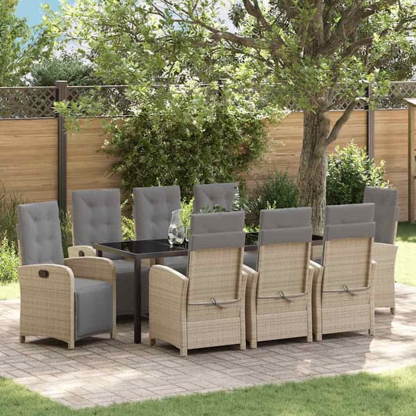 vidaXL Trädgårdsmöbelset med kudde 9 pcs Beige konstrotting