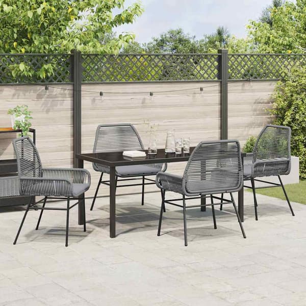 vidaXL Trädgårdsmöbelset med kudde 5 pcs Grå konstrotting