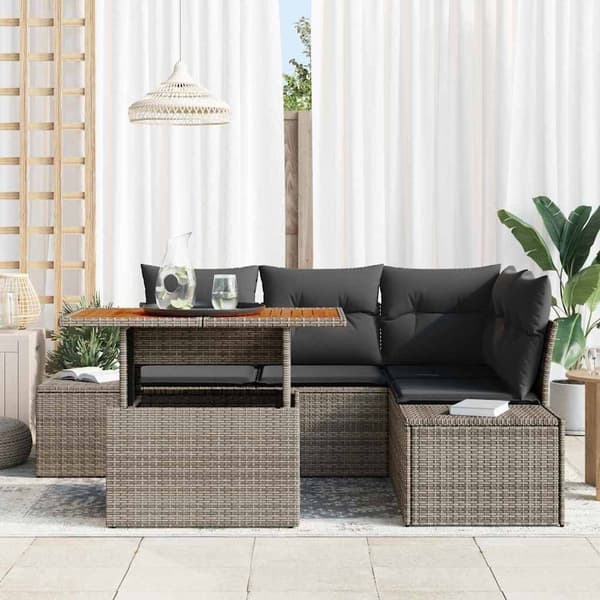 vidaXL Trädgårdsoffset med lagring 5 pcs Grå Poly rattan