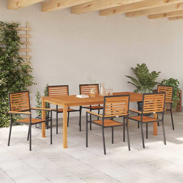 vidaXL Hage Spisegruppe 7 pcs Svart Solid akasietre