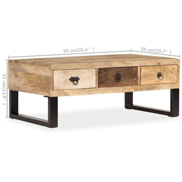 vidaXL Sofabord med 3 skuffer heltre mango 90x50x35 cm change2