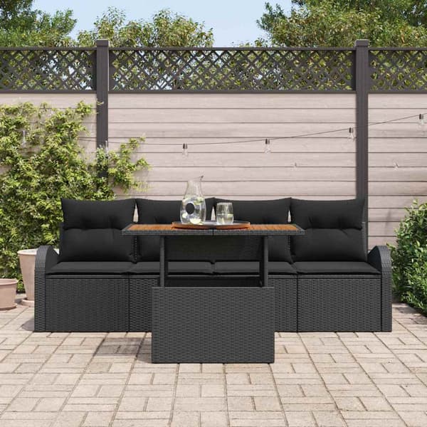 vidaXL Trädgårdssoffa Set med dyna 5 delar Svart