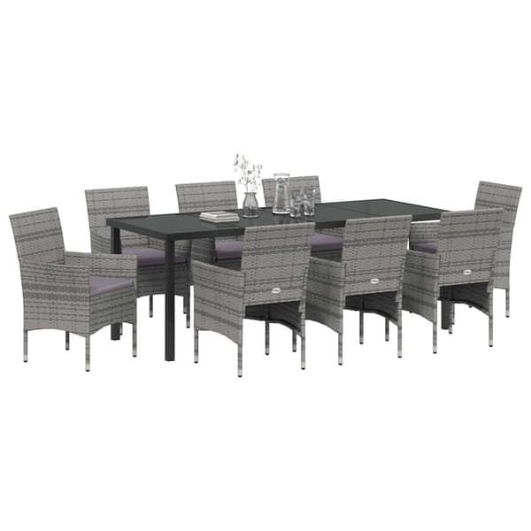 vidaXL Trädgårdsmöbelset med kudde 9 pcs Grå konstrotting