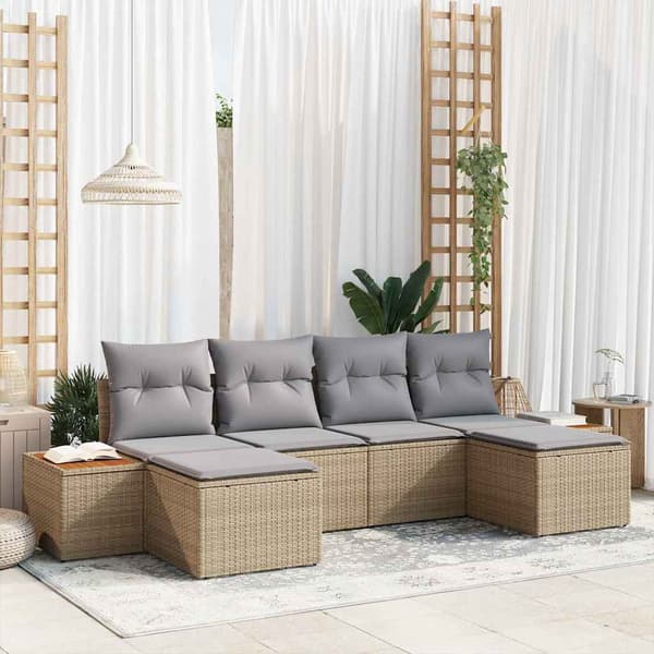 vidaXL Trädgårdsoffset med kudde 6 pcs Beige konstrotting