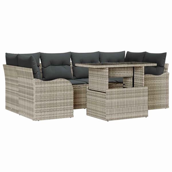 vidaXL Trädgårdsoffset med kudde 7 pcs Ljusgrå Poly rattan