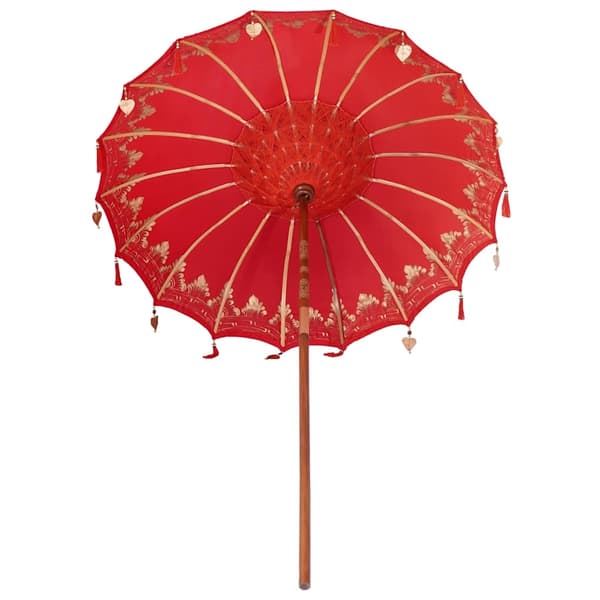 vidaXL Balinesisk Parasol Rød (180-190) x 260 cm Bomull og solid tre