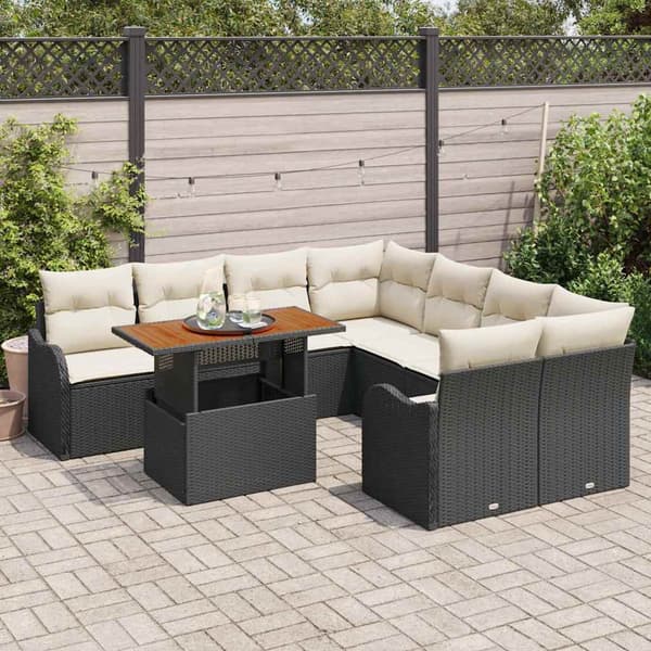 vidaXL Trädgårdsoffset med lagring 9 pcs Svart Poly rattan
