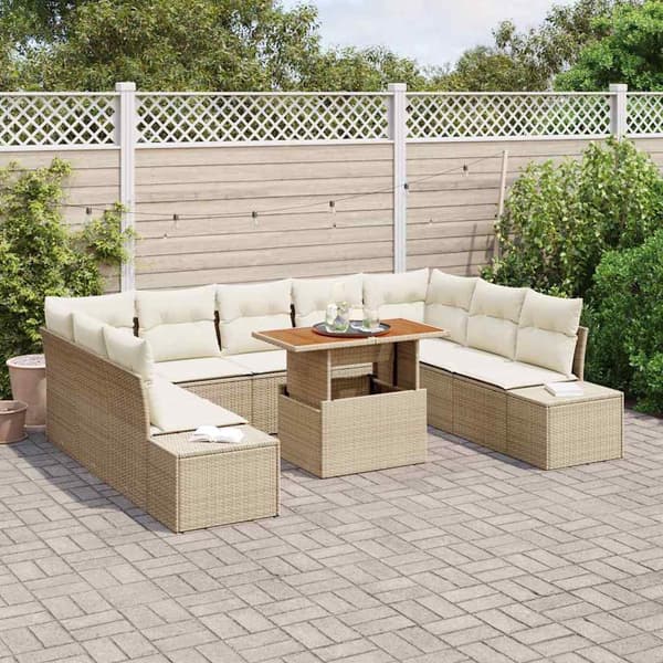 vidaXL Trädgårdsoffset med lagring 10 pcs Beige Poly rattan