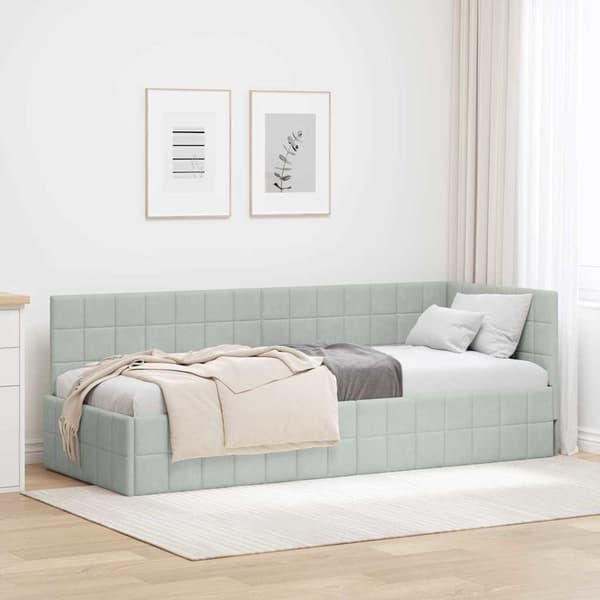 vidaXL Hörnssängram Ljusgrå 80 x 200 cm Sammet