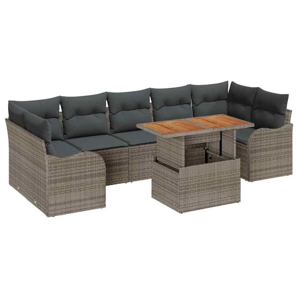 vidaXL Trädgårdsoffset med lagring 8 pcs Grå Poly rattan