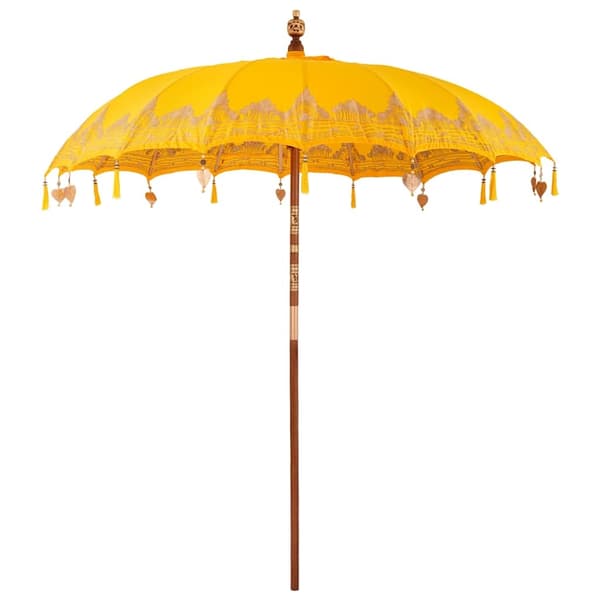 vidaXL Balinesisk Parasol 260 Gul 210-220 cm Bomull og solid tre
