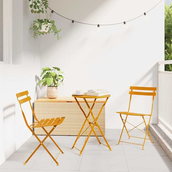 vidaXL Sammenleggbart Bistrosett 3 pcs Sennepsgul Stål