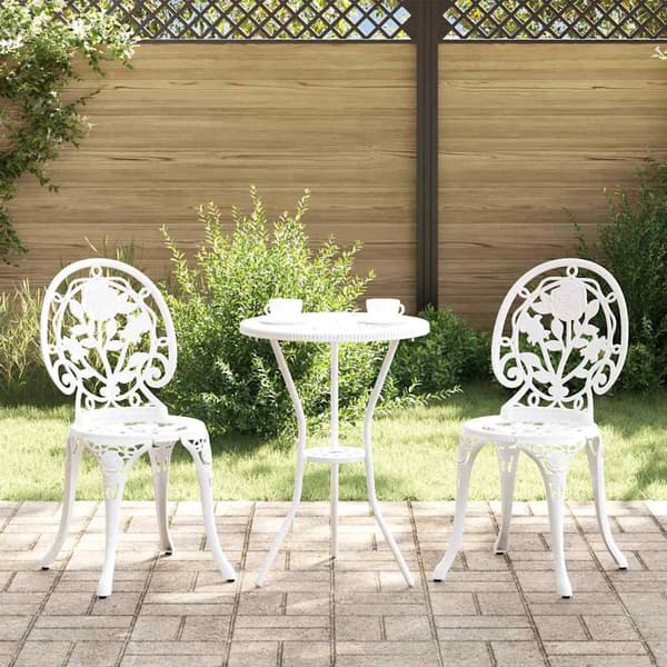 vidaXL Trädgårdsbistroset 3 delar Vit Aluminium