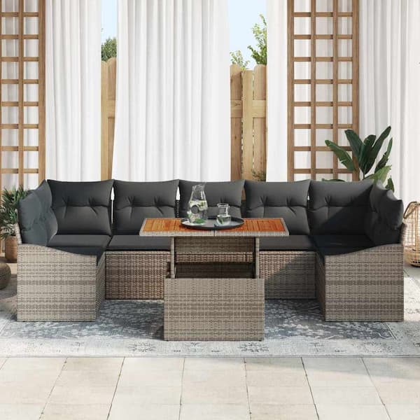 vidaXL Trädgårdsoffset 8 pcs Grå Poly Rattan och Pulverlackerad Stål