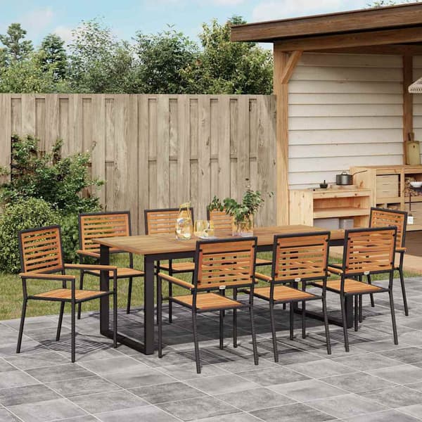 vidaXL Hage Spisegruppe 9 pcs Svart Solid akasietre