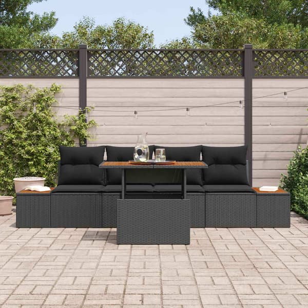 vidaXL Trädgårdsoffset med lagring 5 pcs Svart Poly rattan