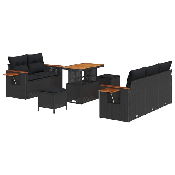 vidaXL Trädgårdsoffset 8 pcs Svart Poly Rattan och Pulverlackerad Stål