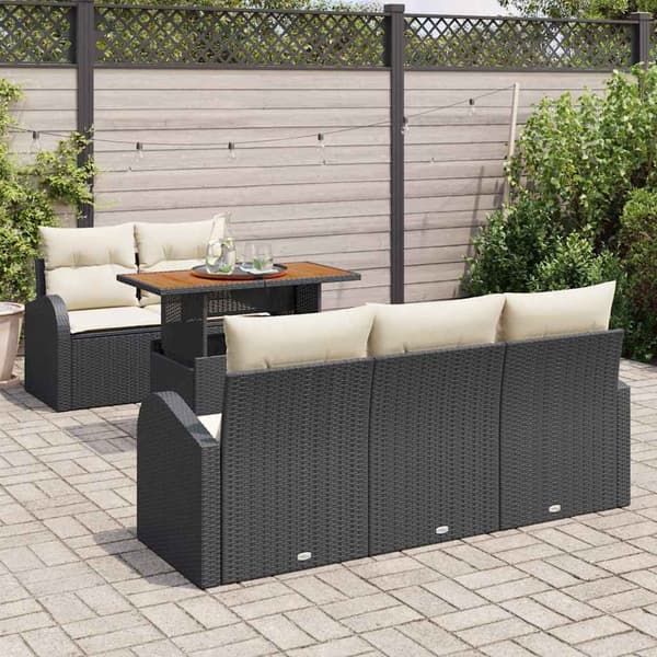 vidaXL Trädgårdsoffset med lagring 6 pcs Svart Poly rattan