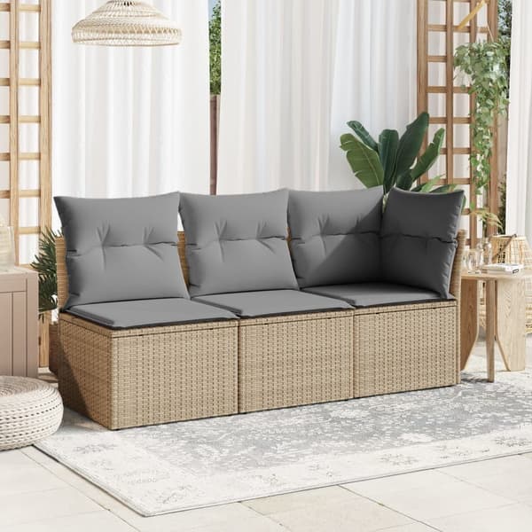 vidaXL Trädgårdssoffa 3-sits med dynor konstrotting beige