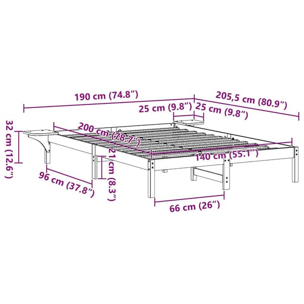vidaXL Sängram Vit 140 x 200 cm Massiv furu