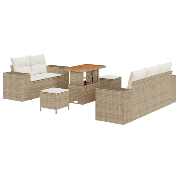 vidaXL Trädgårdsoffset 8 pcs Beige och gräddfärgad Poly Rattan