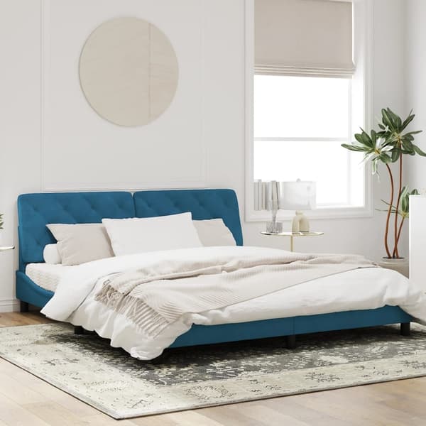 vidaXL Sängram med LED-belysning blå 180x200 cm sammet