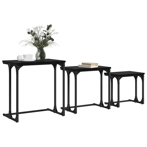 vidaXL Kaffebord med Nesting 3 pcs Svart eik Konstruert tre
