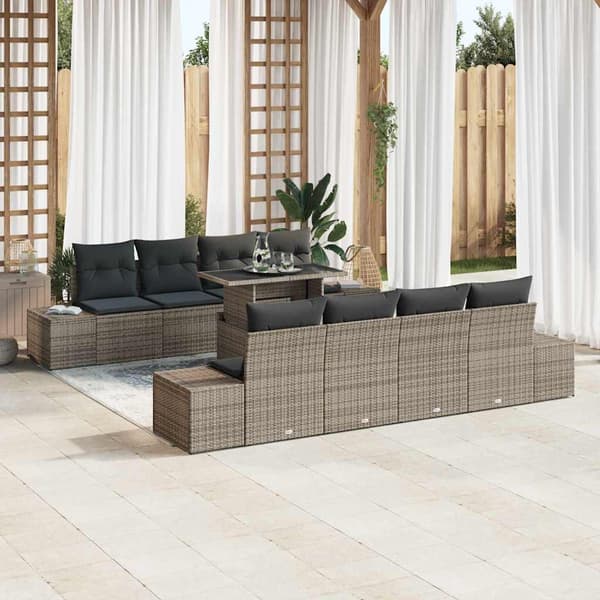 vidaXL Trädgårdsoffset 9 pcs Grå Poly Rattan och Pulverlackerad Stål