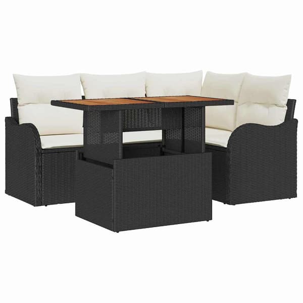 vidaXL Trädgårdsoffset med lagring 5 pcs Svart Poly rattan