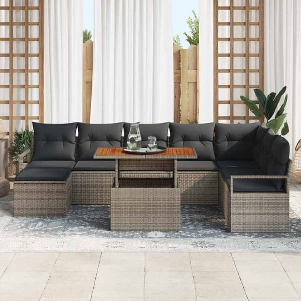 vidaXL Trädgårdsoffset med lagring 9 pcs Grå Poly rattan