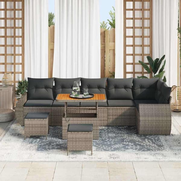 vidaXL Trädgårdsoffset med kudde med lagring 9 pcs Grå Poly Rattan