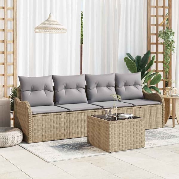 vidaXL Utesoffgrupp 5 delar Beige Polyrotting