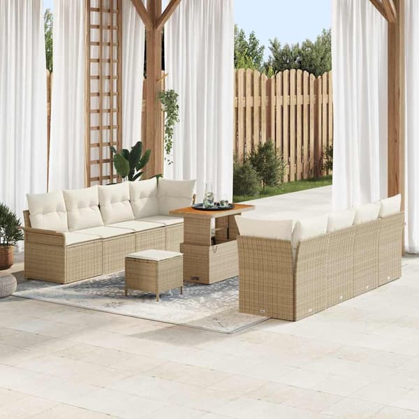 vidaXL Trädgårdsoffset med kudde 11 pcs Beige konstrotting