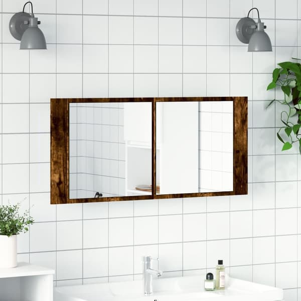 vidaXL LED-speilskap til baderom røkt eik 100x12x45 cm