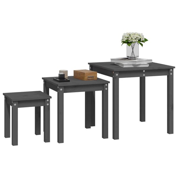 vidaXL Stablebord 3 stk grå heltre furu
