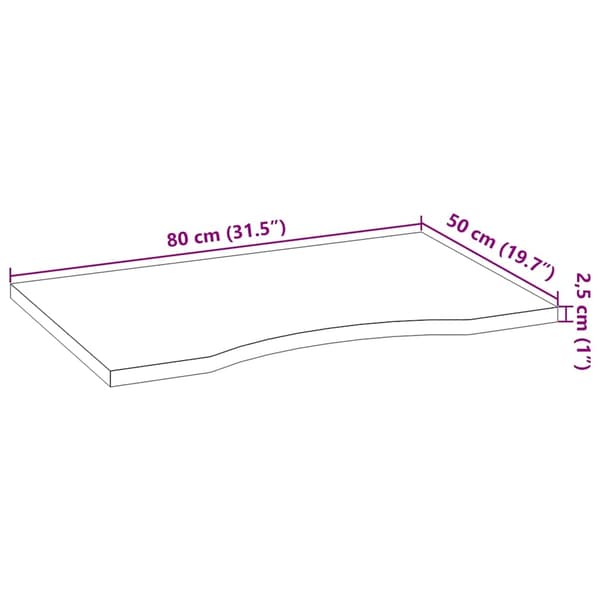 vidaXL Bordplate lysebrun 80x50x2,5 cm rektangulær heltre eik