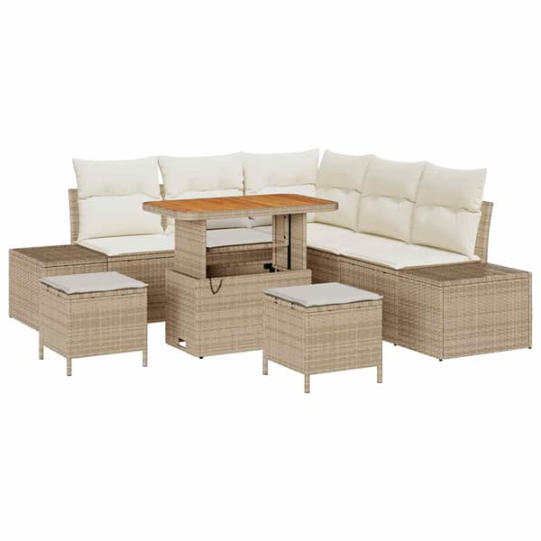 vidaXL Trädgårdsoffset med kudde med lagring 8 pcs Beige Poly rattan